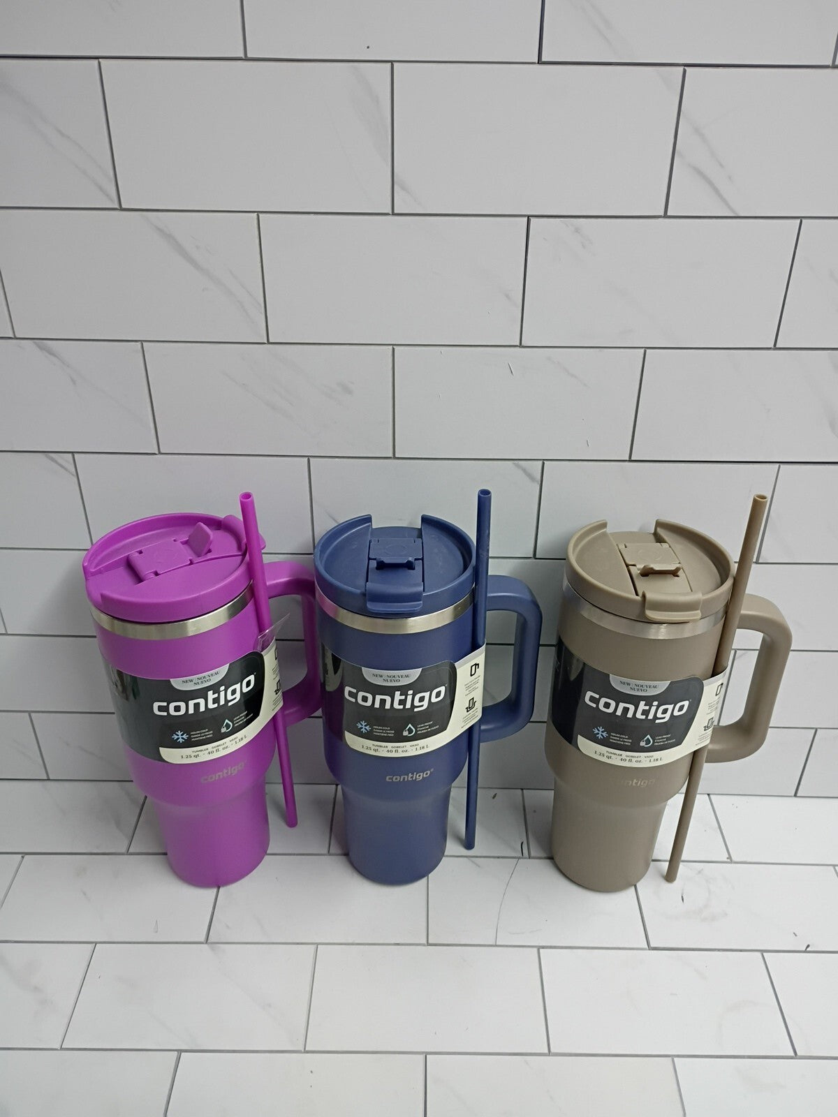 3pk 40 oz Indigo Leak Proof Double Wall Stainless Steel Insulated Cup New OB