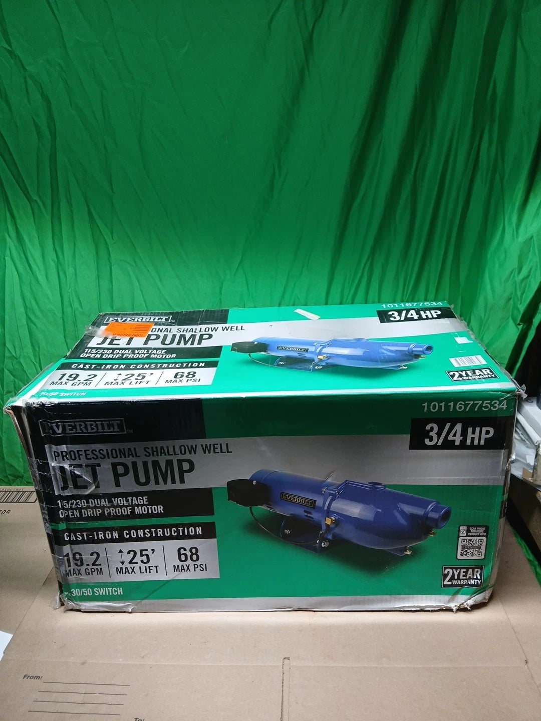 Everbilt 3/4 HP Cast Iron Shallow Well Jet Pump HDSWJ7 as is, *For Parts *