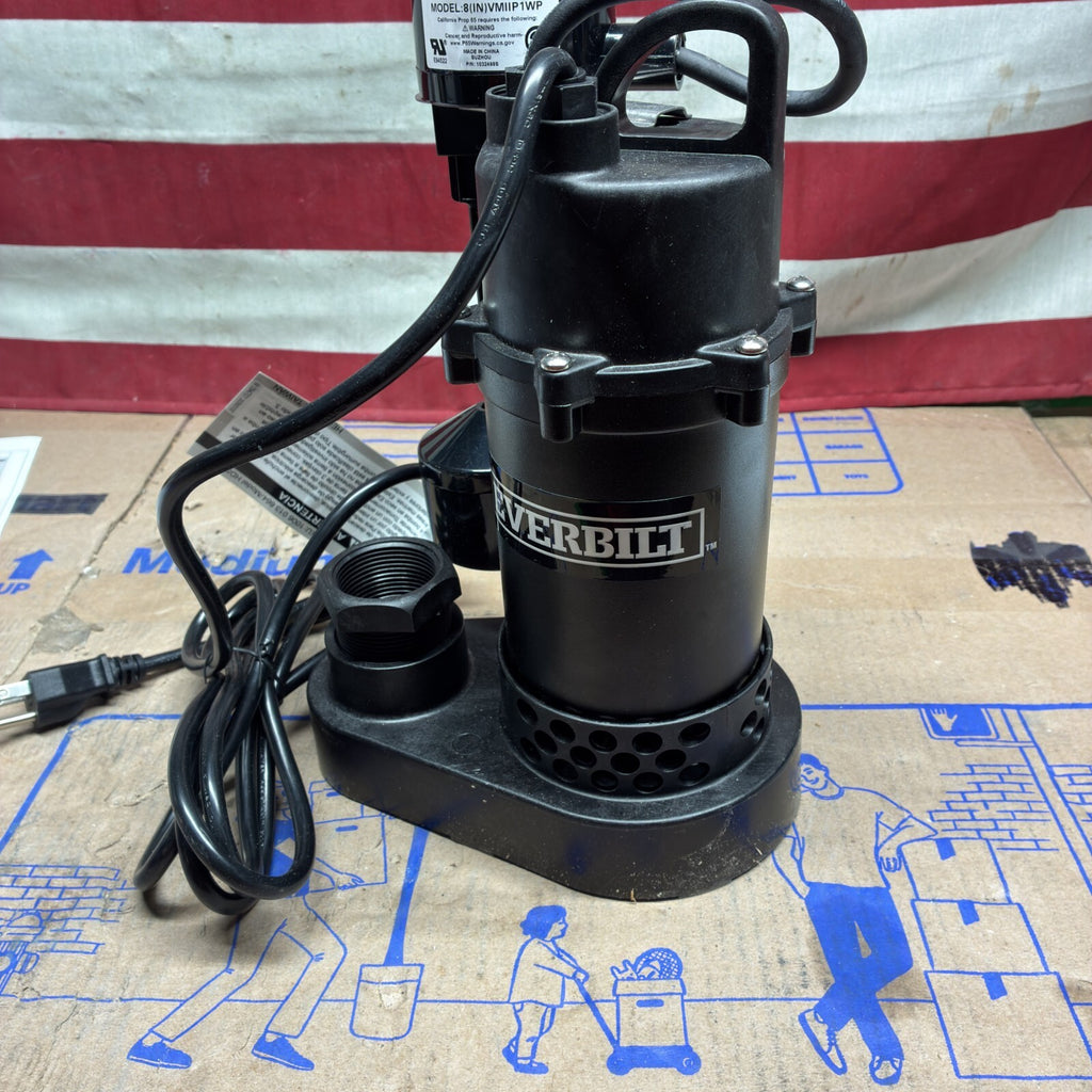 HDSP33V Everbilt 1/3 HP Aluminum Sump Pump Submersible  Vertical Switch Open Box