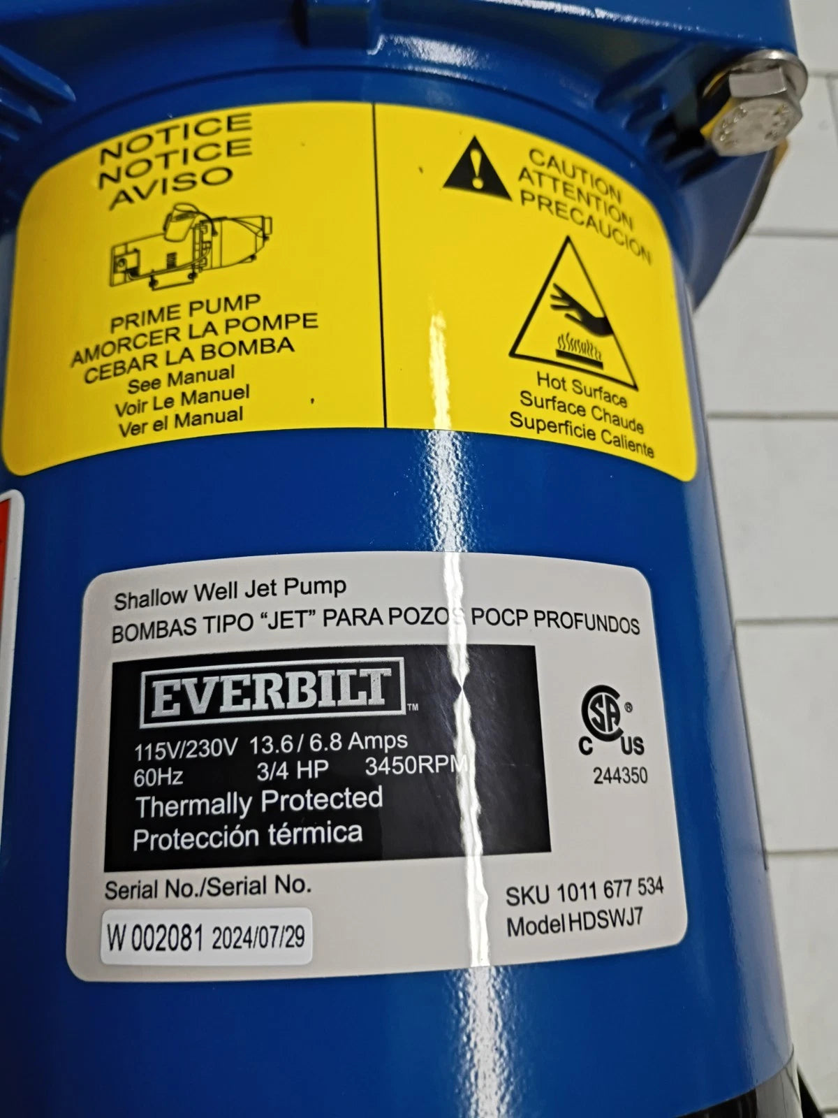 EVERBUILT Shallow Well Jet Pump 3/4 HP 115/230 Cast Iron NEW OPEN BOX