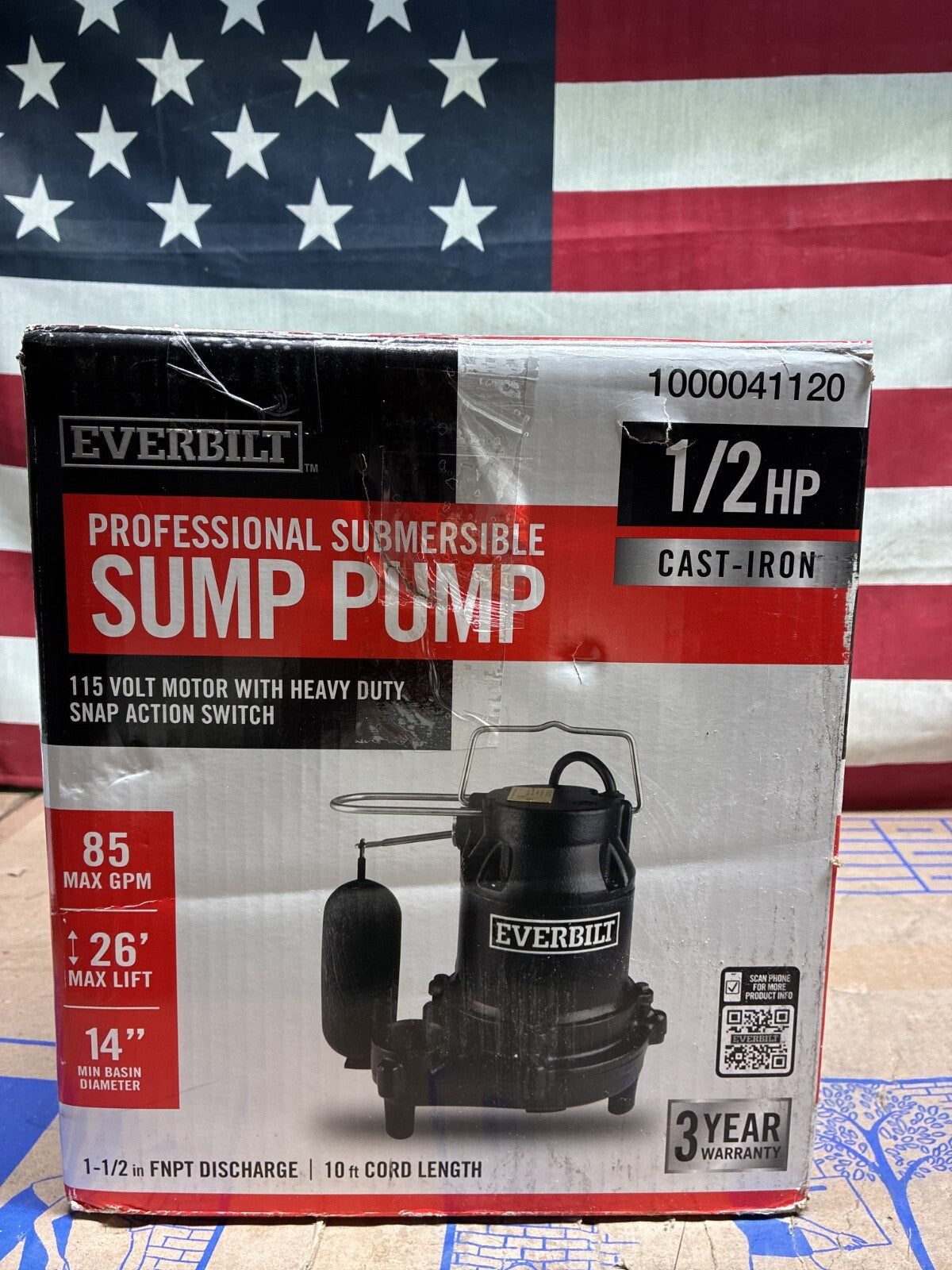 Everbilt HDS50 1/2 HP Cast Iron Pro Grade Submersible Sump Pump USED WORKS.