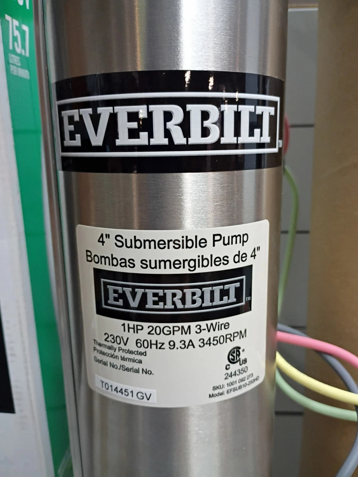 Everbilt EFSUB10-253HD 1 HP Submersible 3-Wire Motor 20-GPM Deep Well Pump