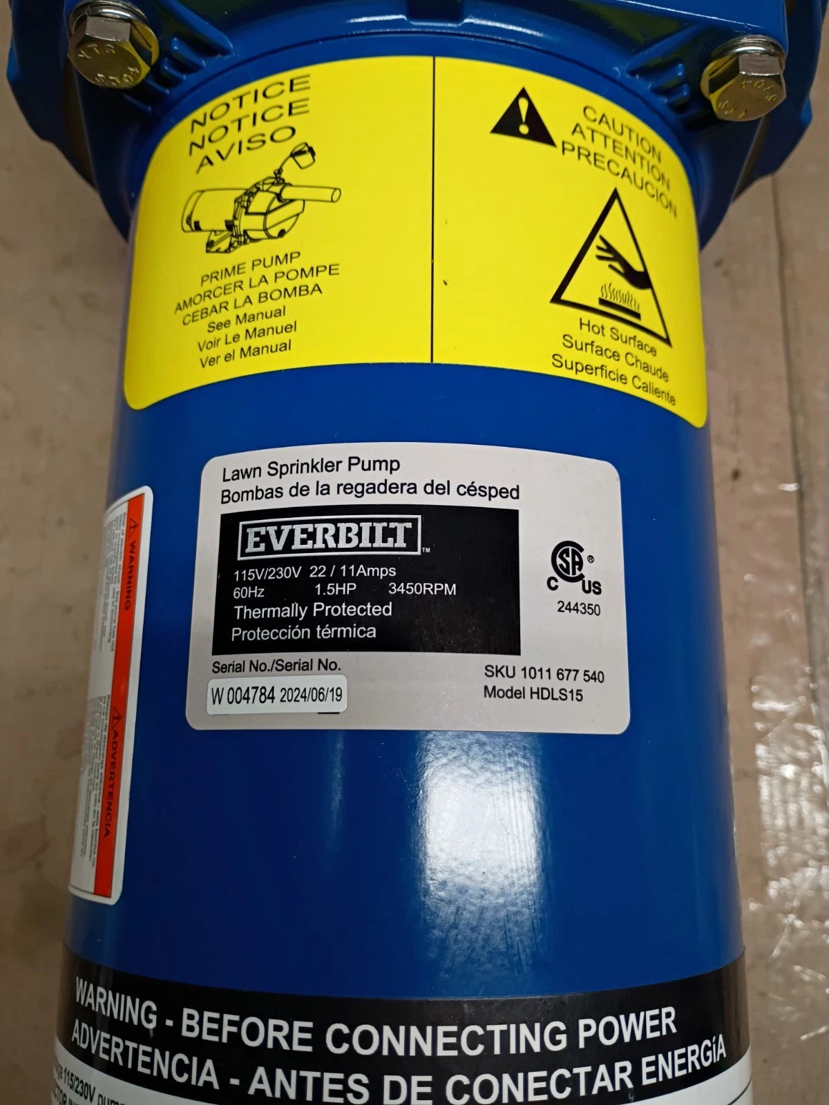 Everbilt HDLS15 1-1/2 HP Cast Iron Lawn Irrigation Pump, 61 GPM 51 PSI Open Box,