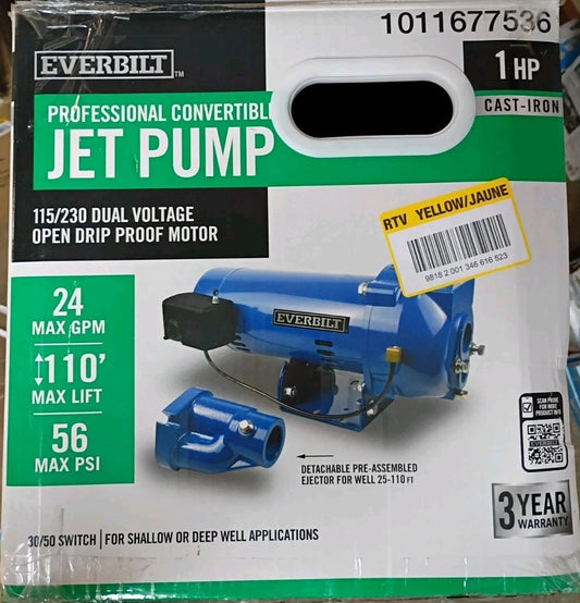 Everbilt 1 HP Professional Convertible Jet Pump. Read Description PARTS ONLY