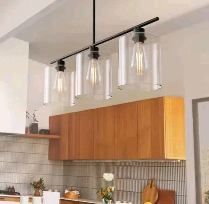 YANSUN 3-Light Matte Black Modern Kitchen Island Light Linear Chandelier OB