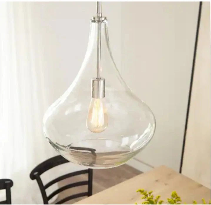 Mora 13 in. W x 17 in. H 1-Light Clear Glass Teardrop Modern Pendant Open Box