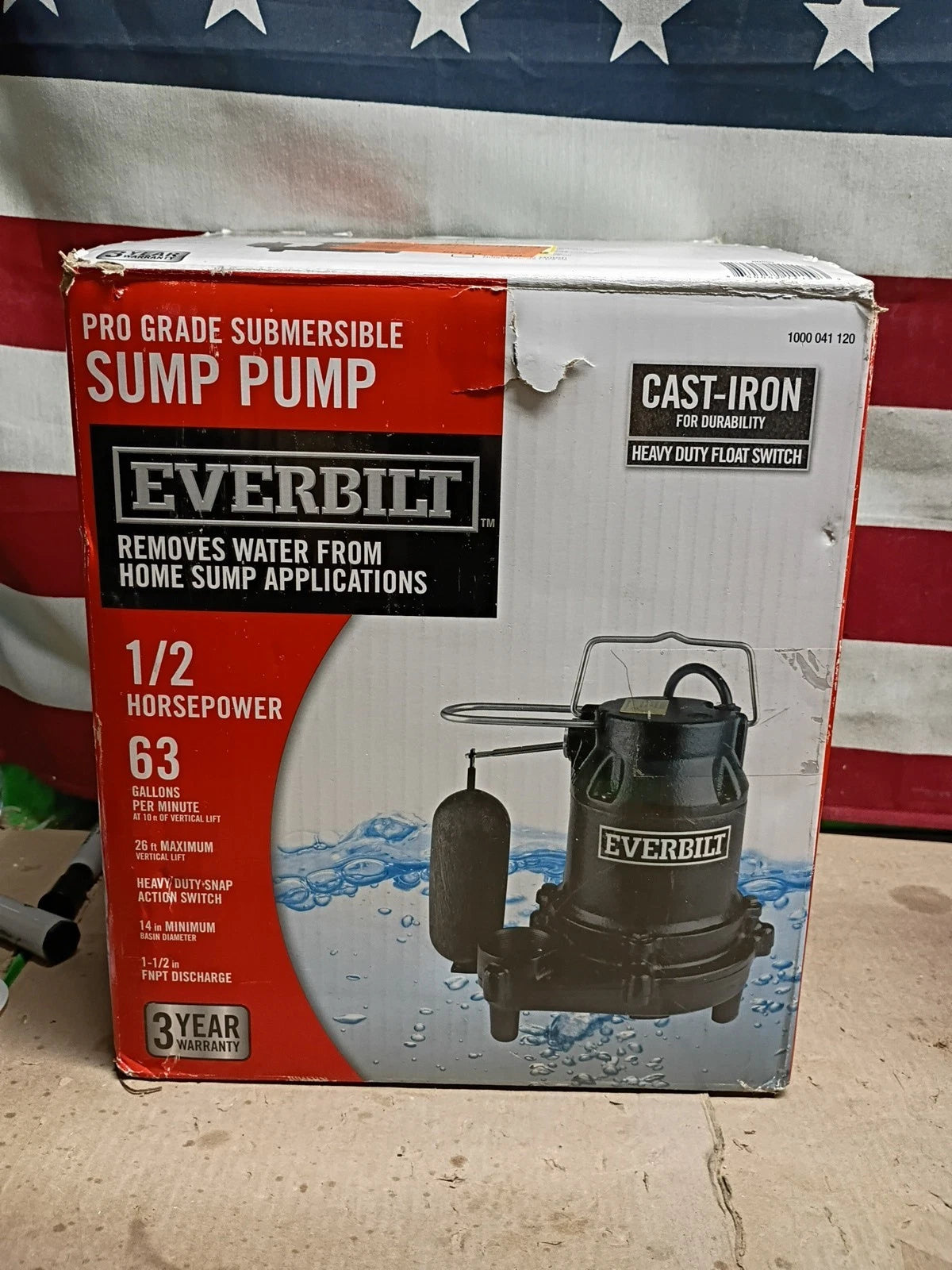 Everbilt HDS50 1/2 HP Cast Iron Sump Pump Model OPEN BOX.