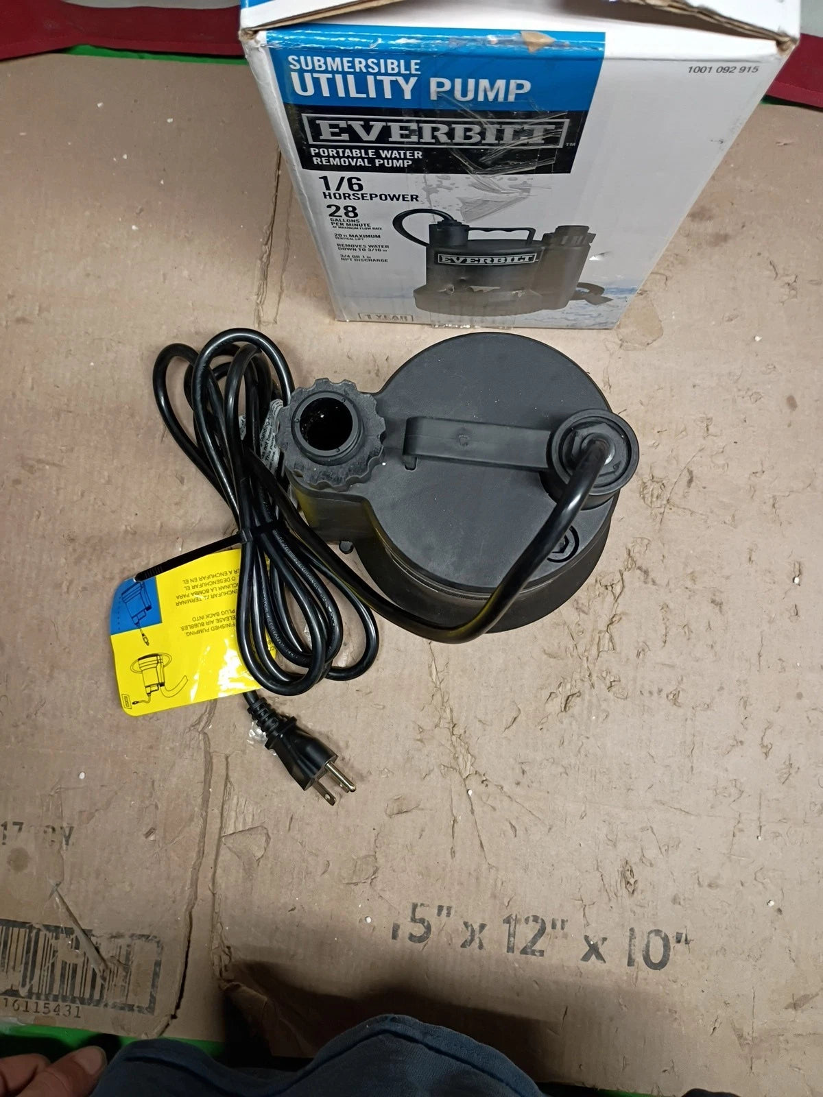 Everbilt SUP54-HD 1/6 HP Plastic Submersible Utility Pump, Open Box,