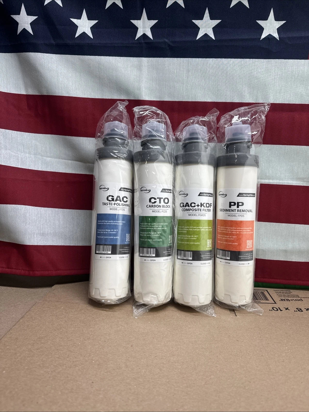LOT OF 4 iSpring Model GAC, CTO, GAC+KDF, PP Water Filter , White