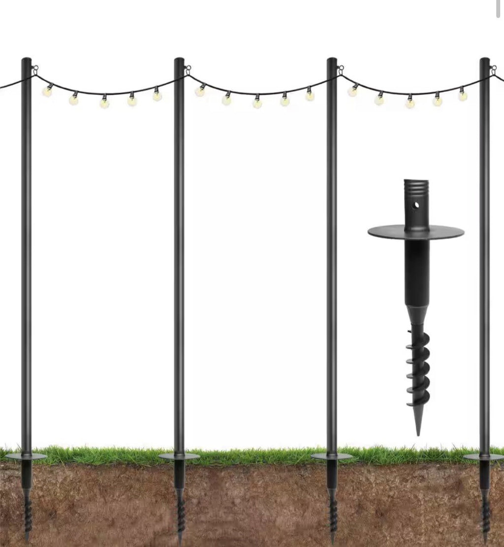 Premium 10ft String Light Poles - 4 Pack for Yard Mounting on Grass/Dirt