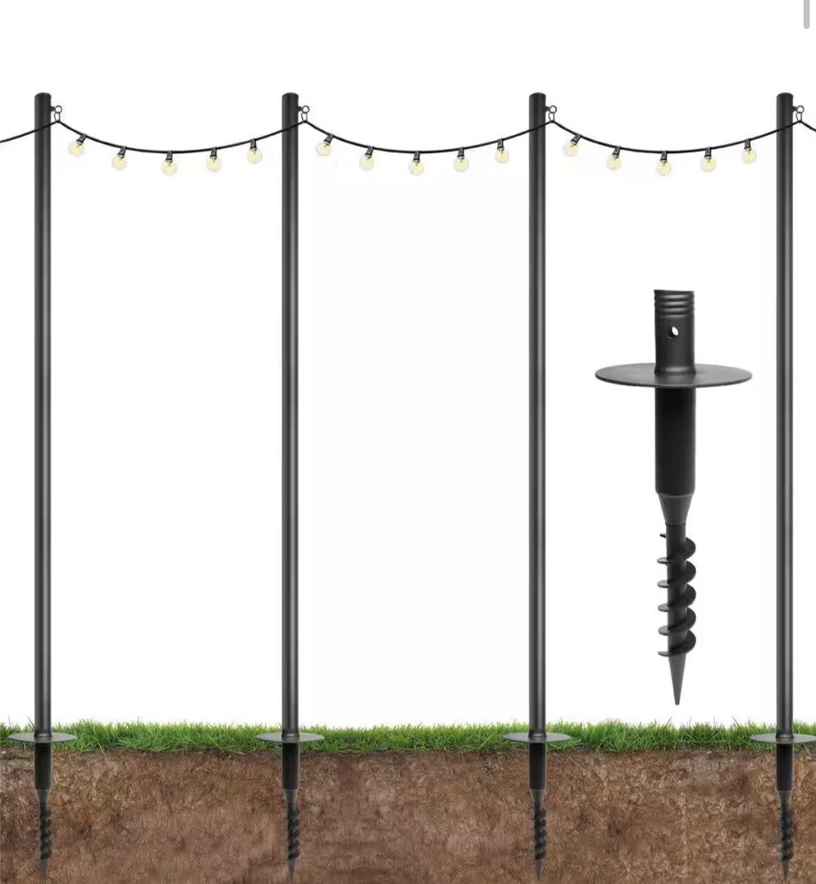 Premium 10ft String Light Poles - 4 Pack for Yard Mounting on Grass/Dirt