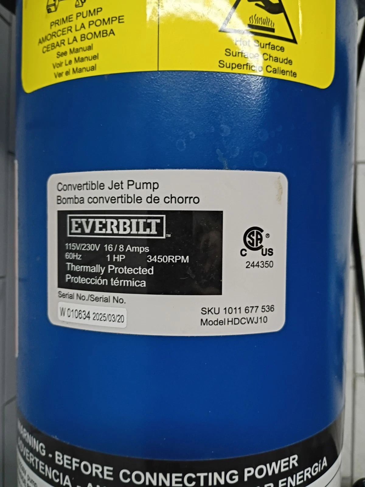 Everbilt 1 HP Professional Convertible Jet Pump. Read Description For Parts