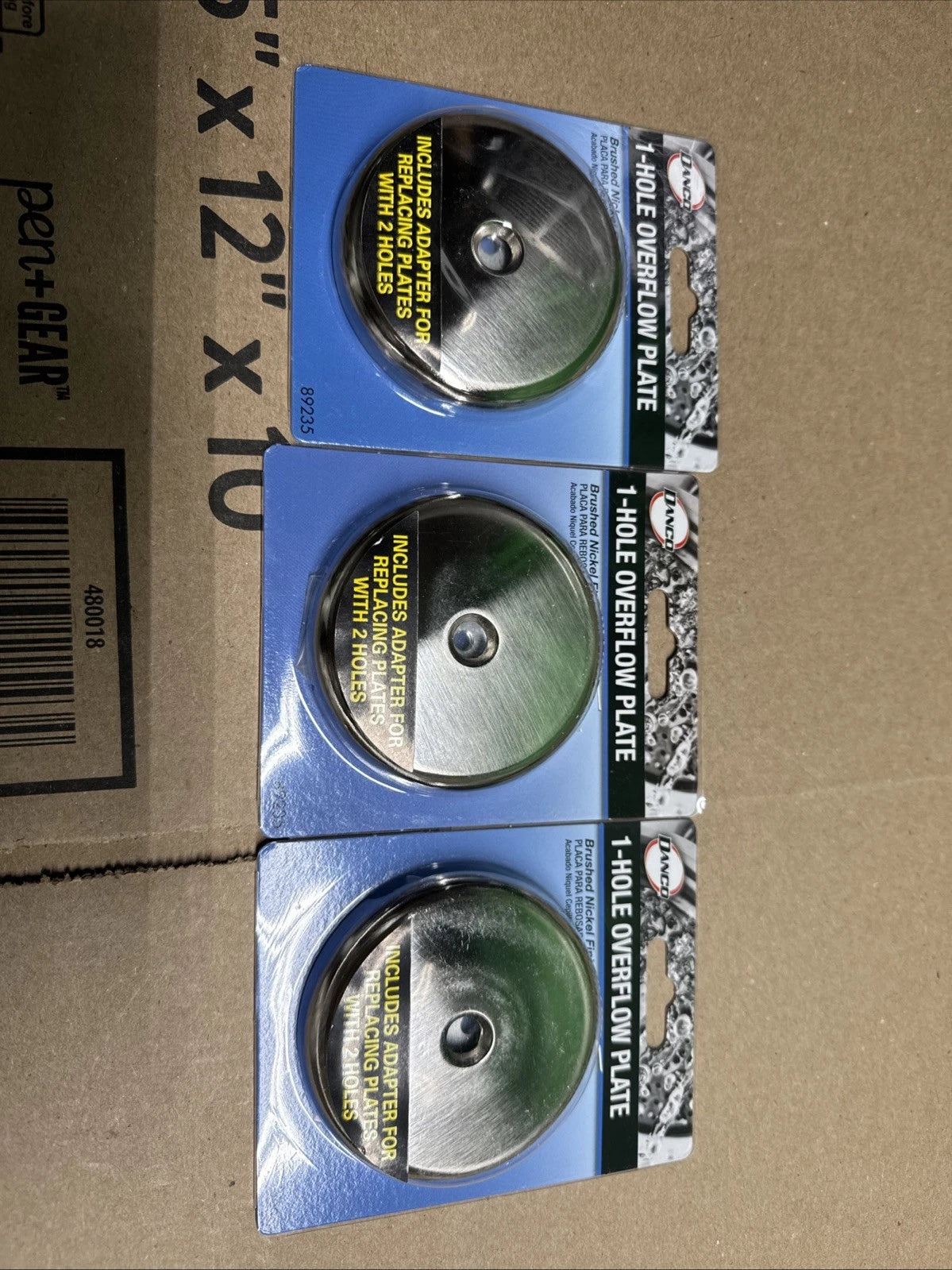 LOT OF 3 DANCO 89235 SINGLE HOLE BATHTUB DRAIN OVERFLOW PLATE IN BRUSHED NICKEL