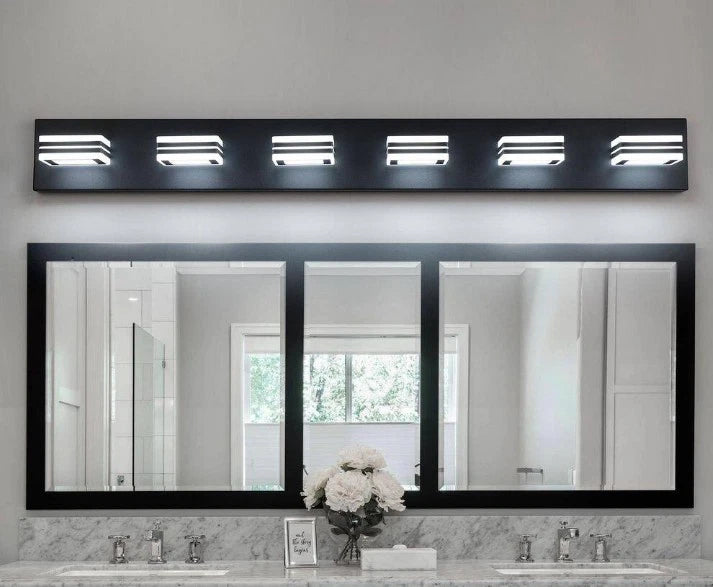 JUSHENG 39 in. 6-Light Matte Black Bathroom LED Vanity Light with Dimmable 5500K