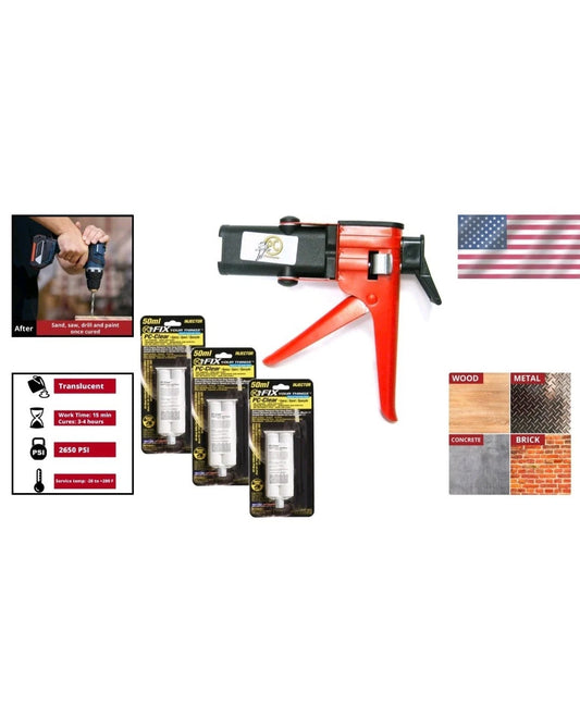 PC-Clear Epoxy Adhesive Kit with Gun & 50ml Cartridges for Seamless