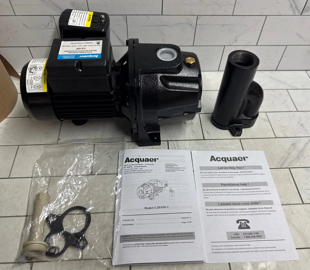 Acquaer CJE050-1 1/2 HP Cast Iron Convertible Jet Pump NEW Open Box