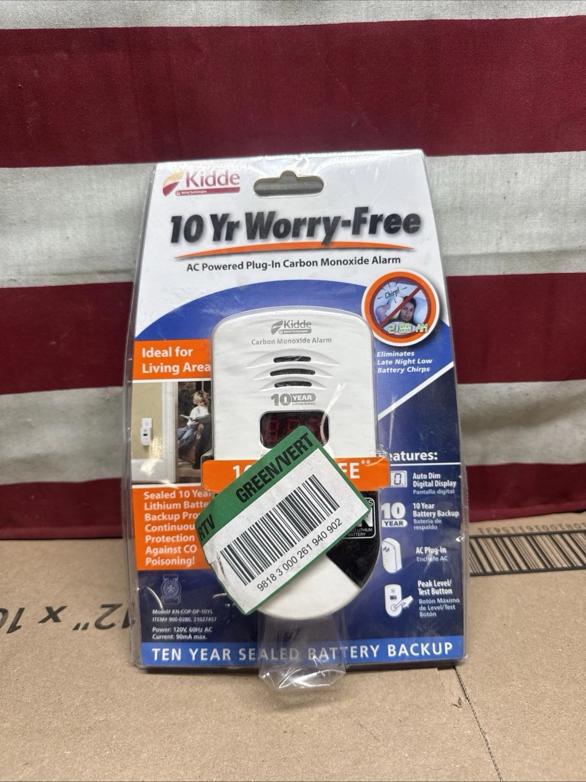 Kidde Carbon Monoxide Detector, Plug In Wall with 10-Year Battery Backup