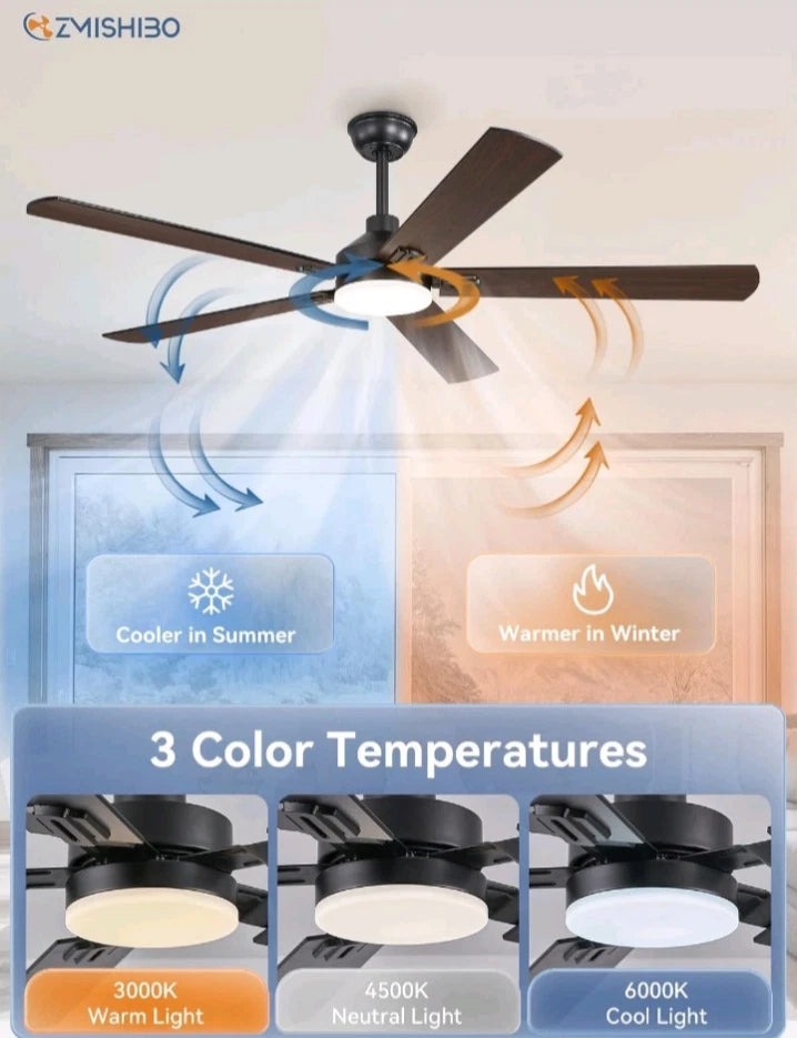 ZMISHIBO 60 Ceiling Fans with Lights Black Modern Ceiling Fan with Remote