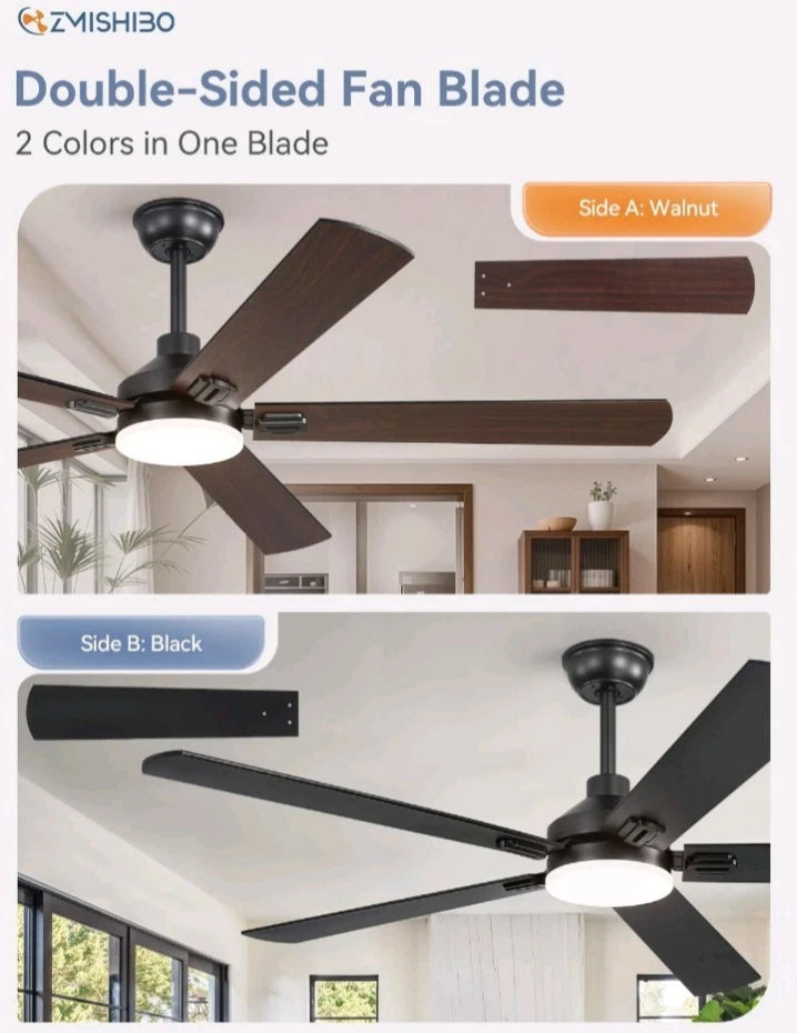 ZMISHIBO 60 Ceiling Fans with Lights Black Modern Ceiling Fan with Remote