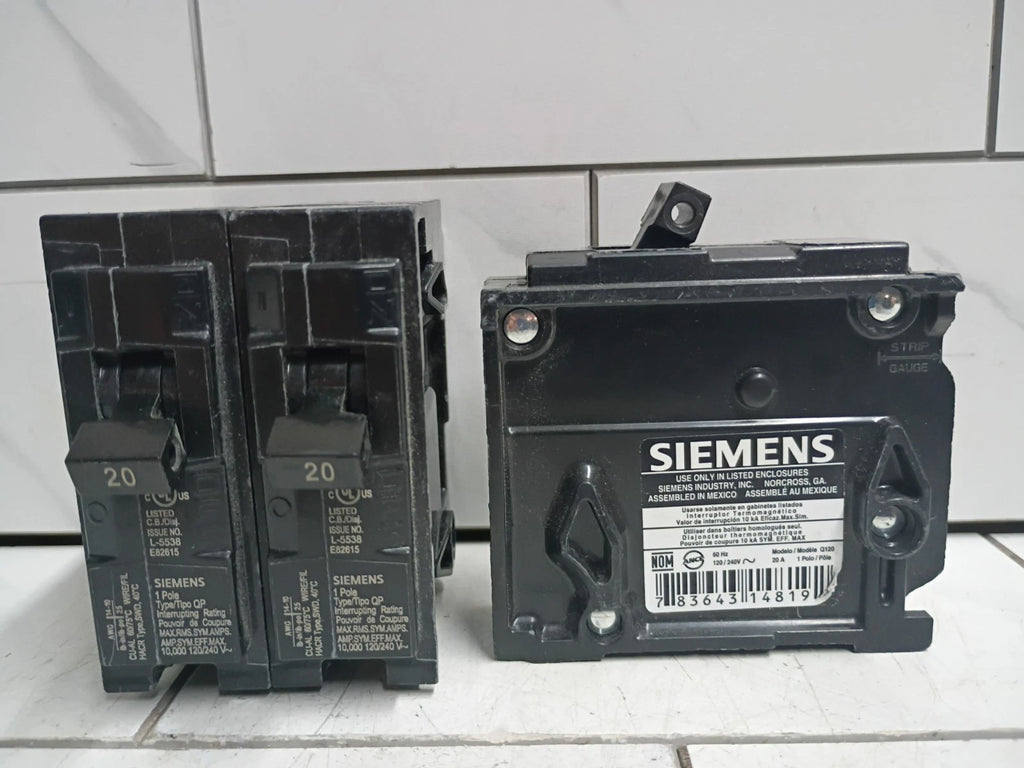 (3 Pack) SIEMENS Q120 CIRCUIT BREAKER, 120/240-VOLT, 1-POLE, 20-AMP OPEN BOX