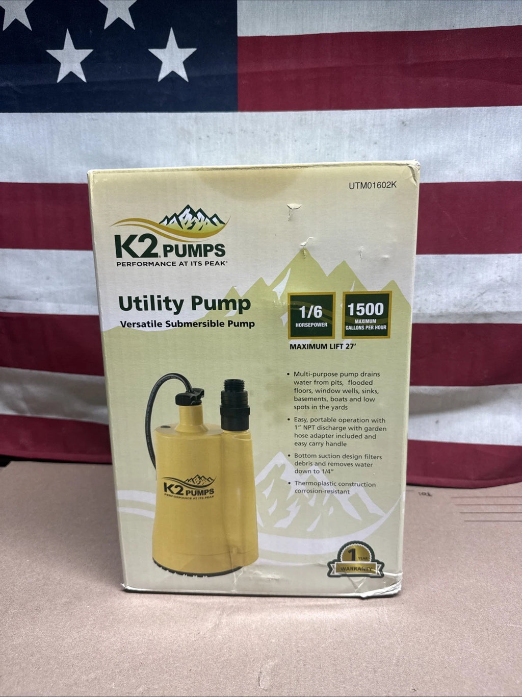 K2 Pumps Submersible Utility Pump 1/6 Hp Thermoplastic UTM01602K