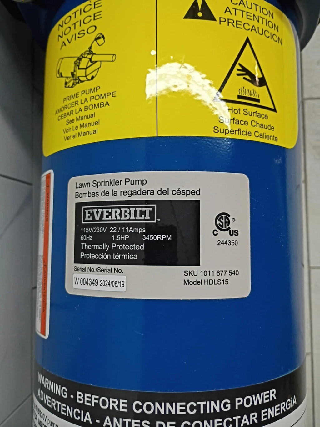 Everbilt HDLS15 1-1/2 HP Dual Voltage Cast Iron Professional Irrigation Pump OB