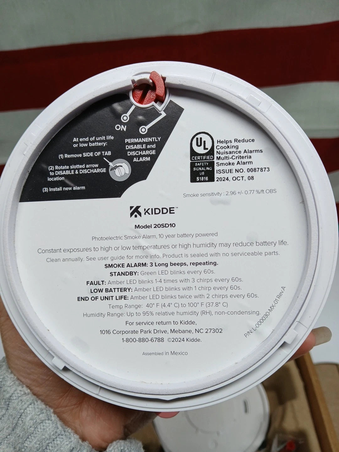 Kidde Smoke Detector 10 Year Battery Powered LED Warning Light Indicators 20SD10