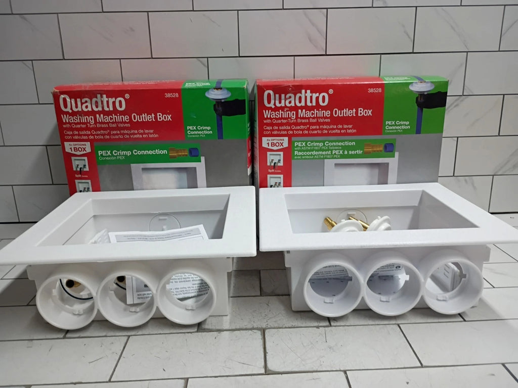 (2 Pack) Oatey Quadtro 38528 Washing Machine Outlet Box With PEX Crimp Valves OB