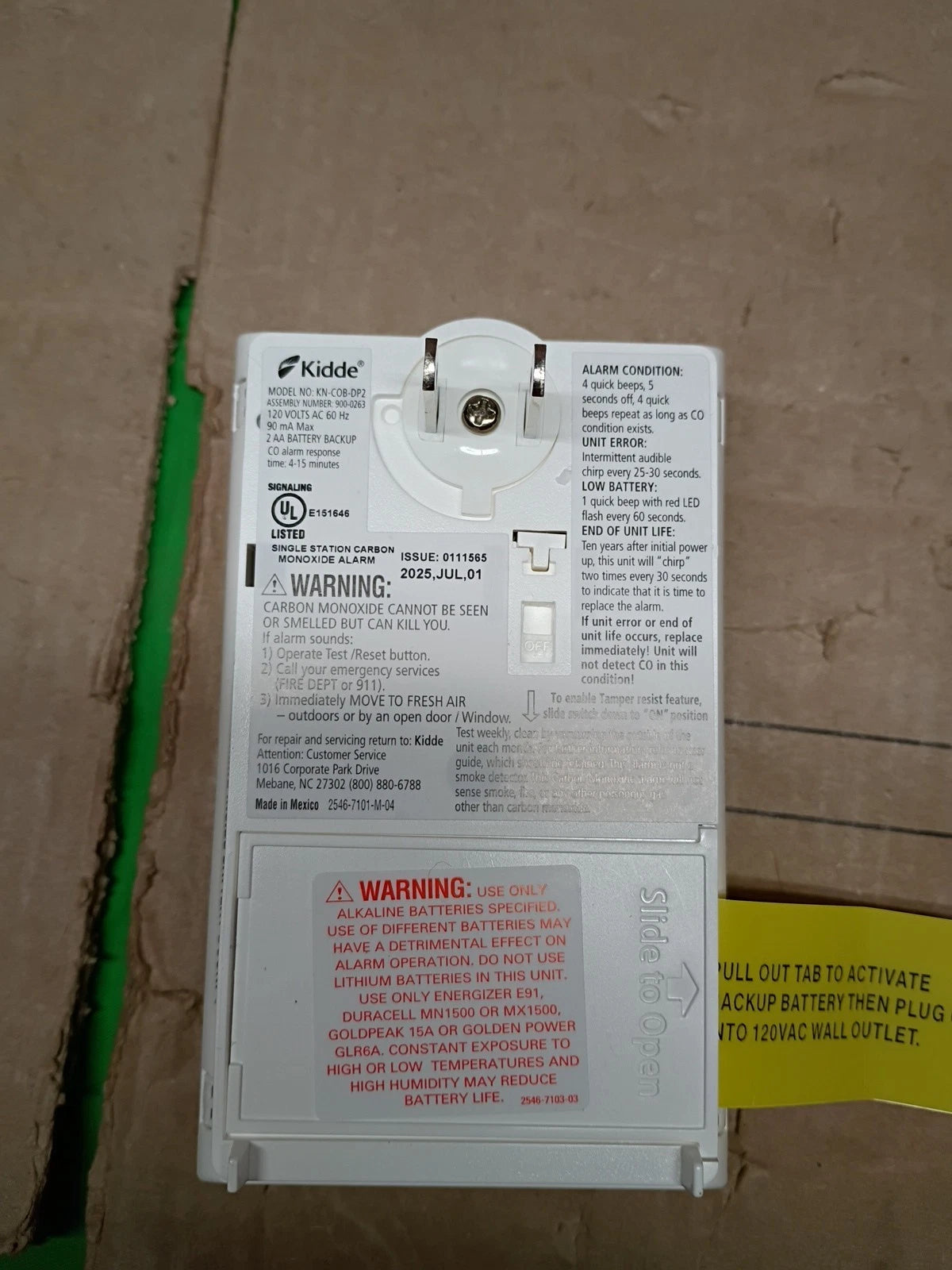 Kidde Carbon Monoxide Detector, Plug in Wall with AA Battery Backup, Test-Hush