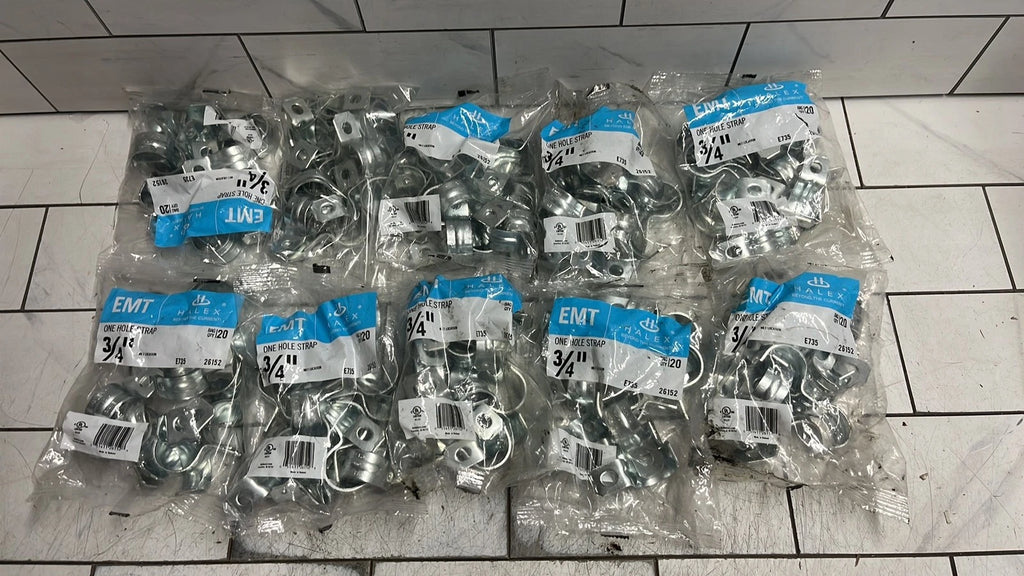 10 Bags of 20 (TOTAL OF 200) Halex 26152, 3/4" EMT Conduit 1-Hole Metallic Strap