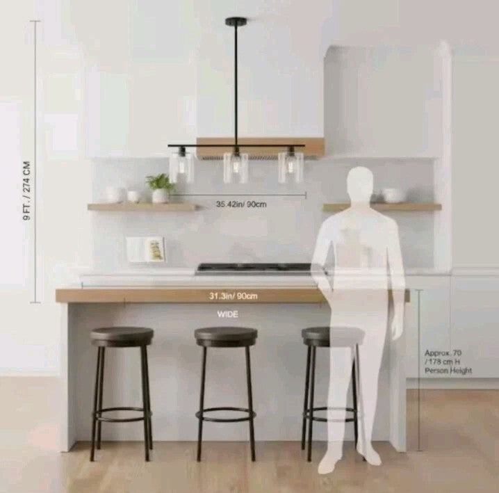 YANSUN 3-Light Matte Black Modern Kitchen Island Light Linear Chandelier OB