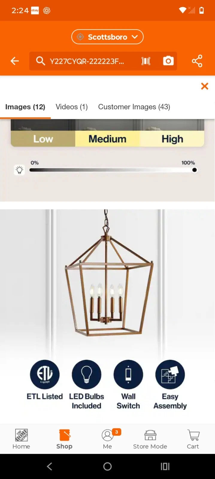 Pagoda 16 in. 4-Bulb Antique Gold Lantern Metal LED Pendant Open Box