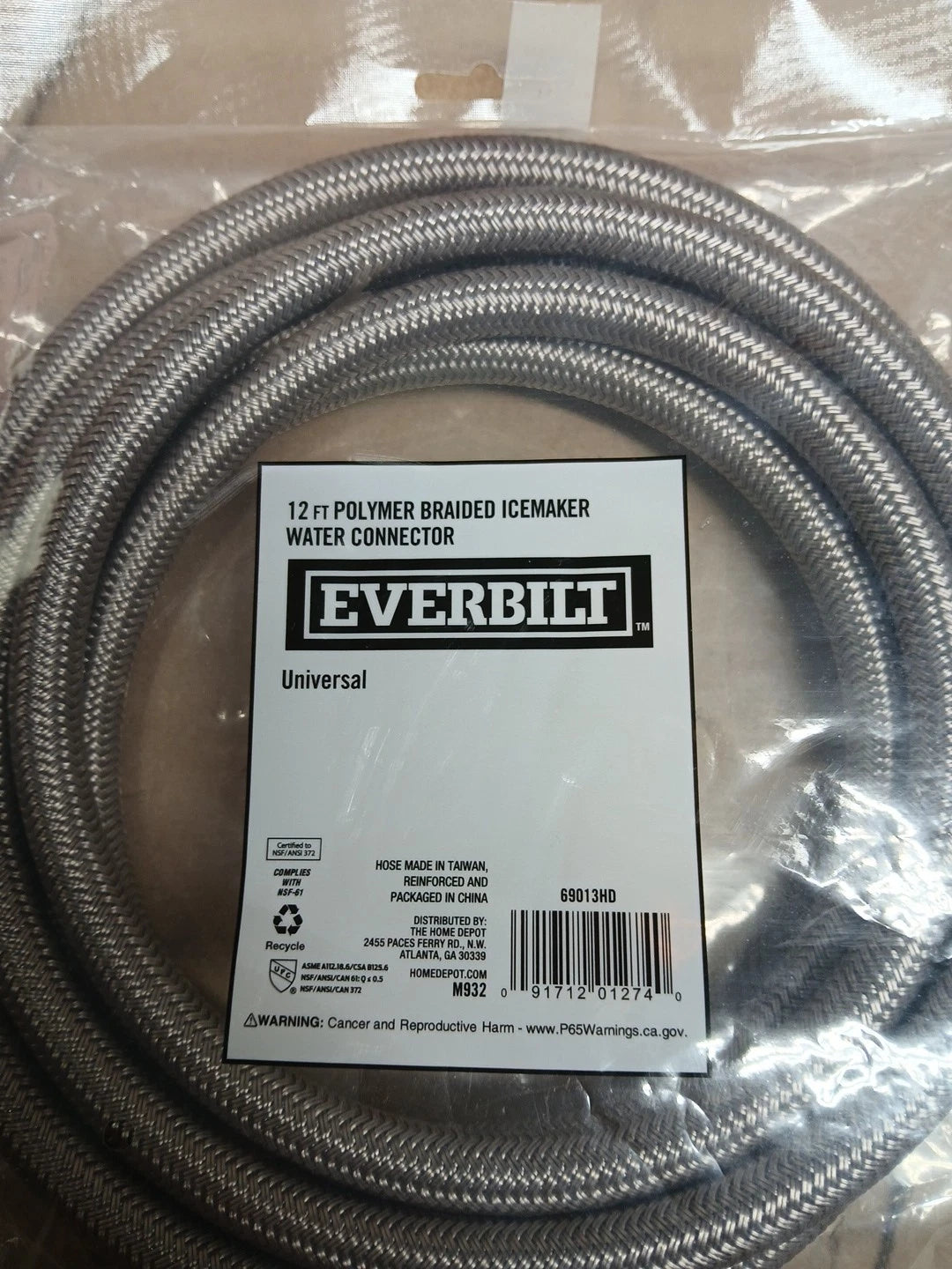 4 PK Everbilt Polymer Braided Icemaker Water Connector Line Hose 12FT