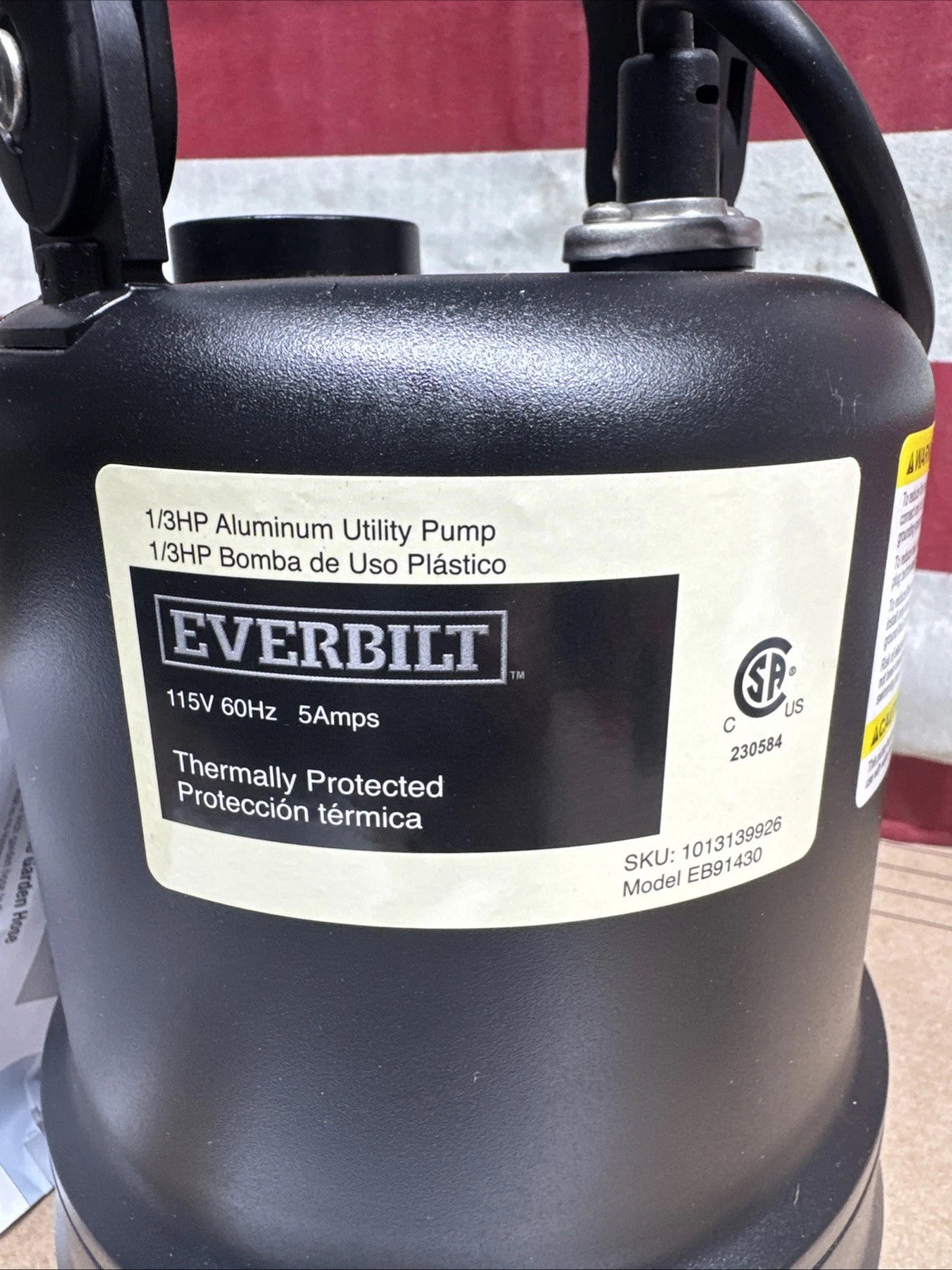 Everbilt 1/3 HP Submersible Aluminum Utility Pump Corrosion Resistant,