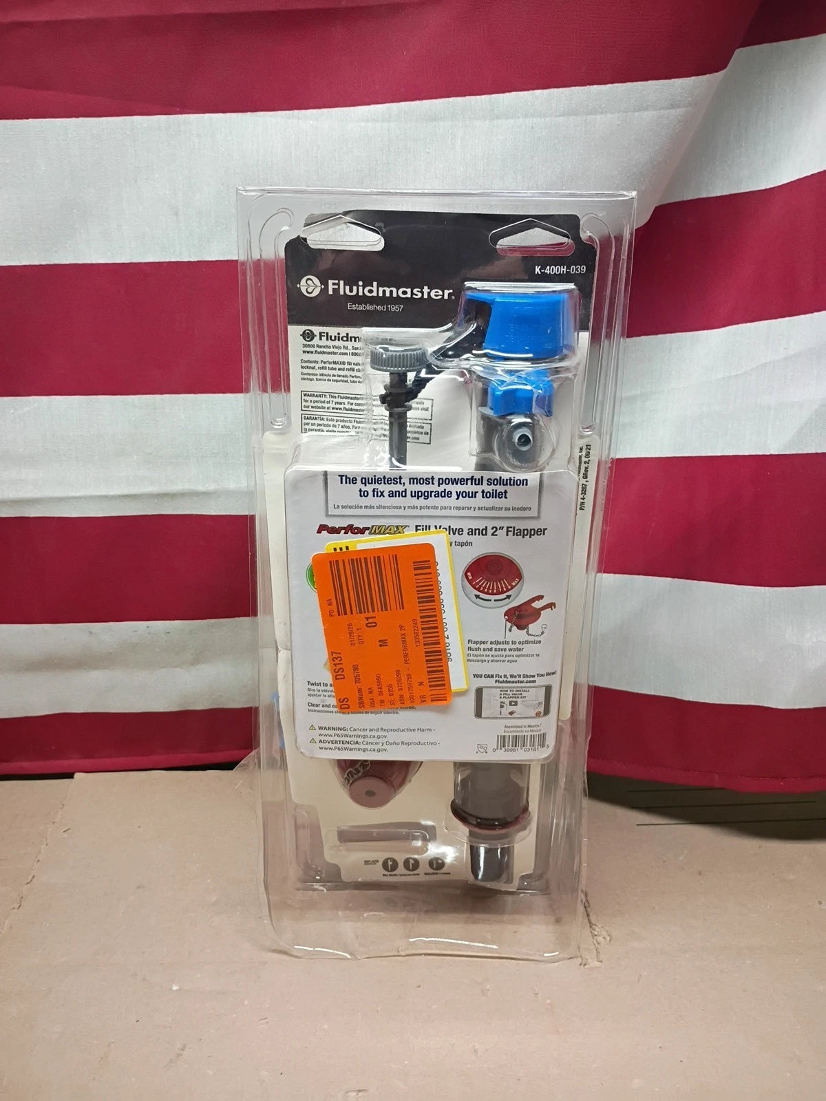 12PK Fluidmaster Performax Universal Toilet Fill Valve And FlapperKit K-400H-039