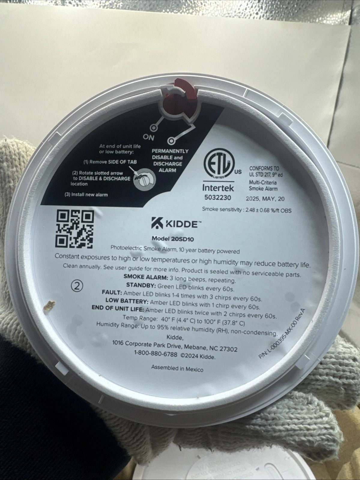 Kidde Smoke Detector 10 Year Battery Powered LED Warning Light Indicators 20SD10