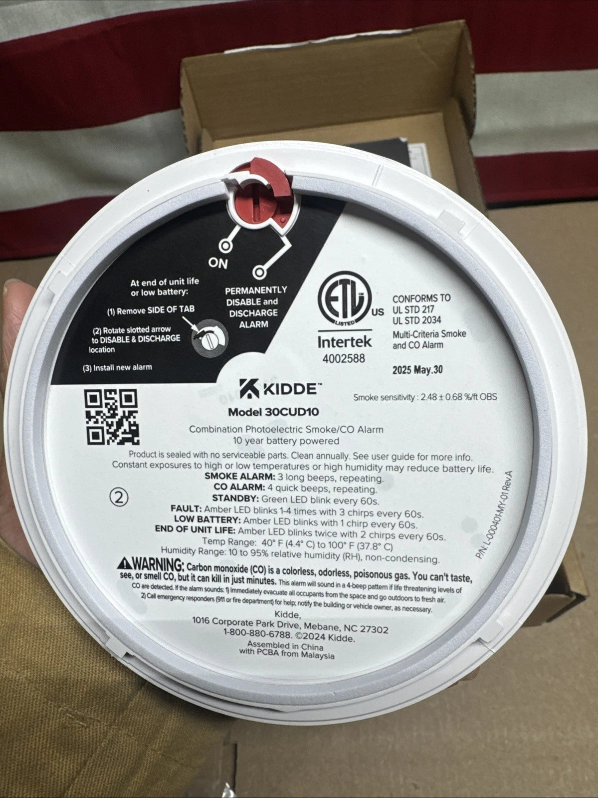Kidde Smoke & CO Detector, 10-Year Battery, LED Warning Indicators 30CUD10”