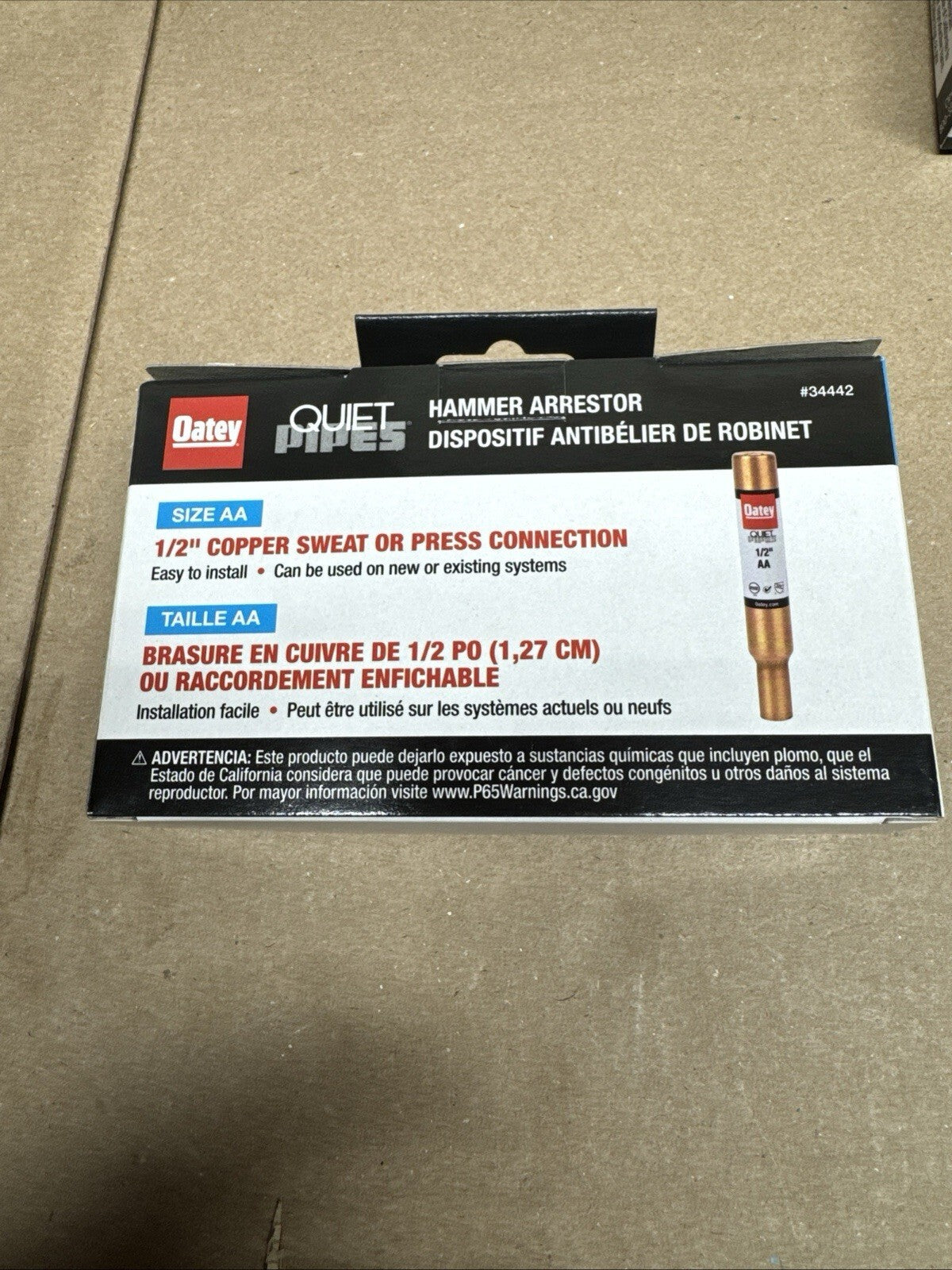 6Pk Oatey Quiet Pipes SWT/Press AA Straight Hammer Arrestor 1/2" Male 34442.