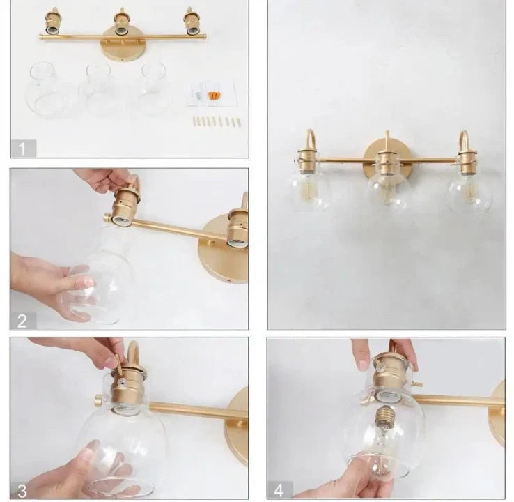 22 In Modern 3 Light Gold Vanity Light Fixture