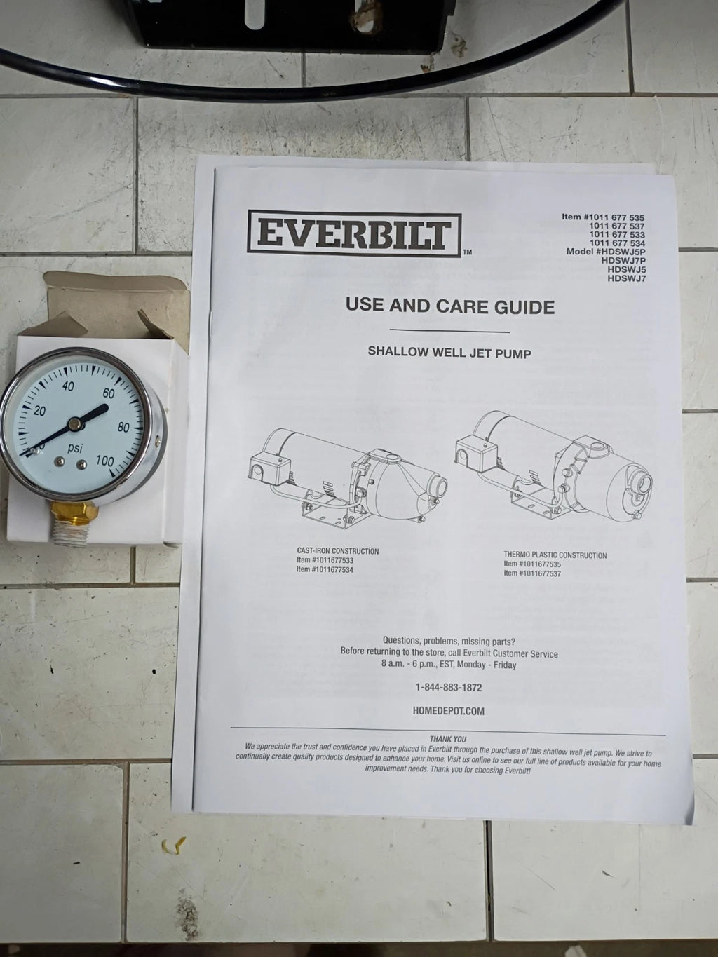 Everbilt HDSWH5P 1/2 HP Plastic Shallow Well Jet Pump FOR PARTS