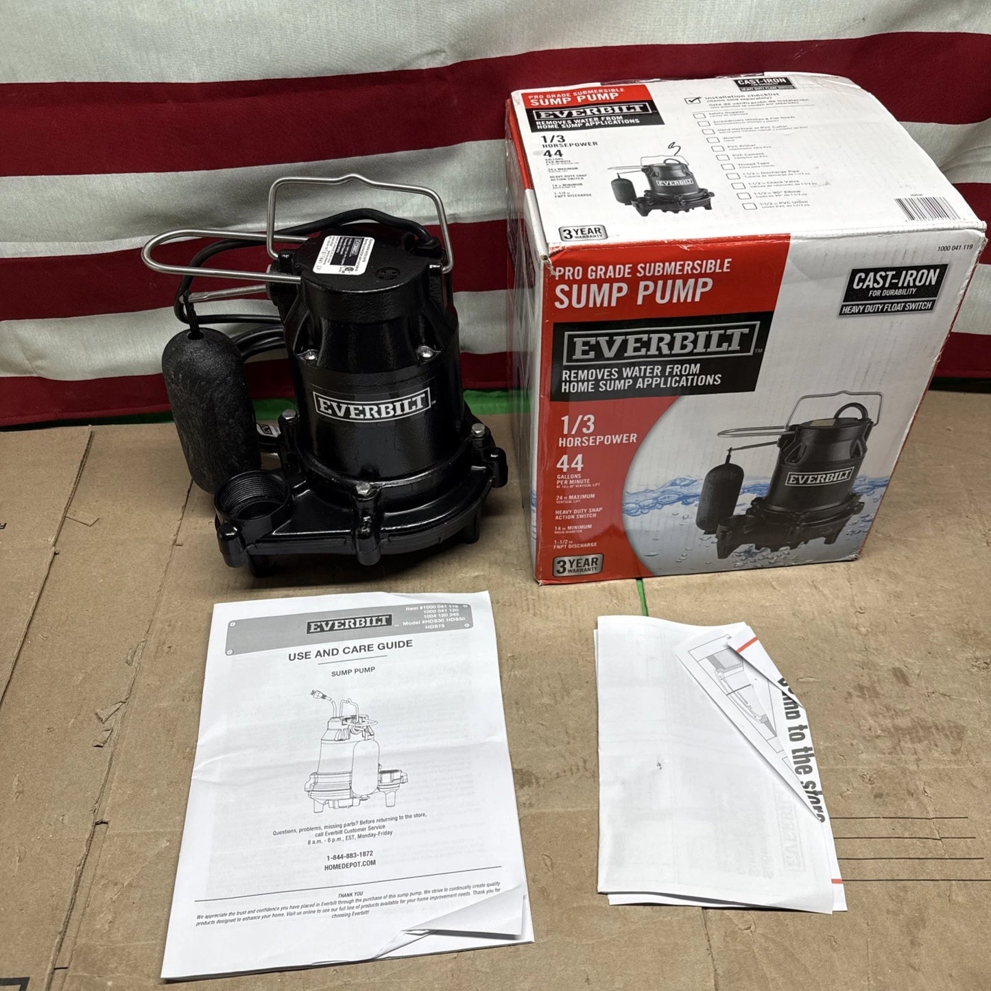 Everbilt 1/3 HP Cast Iron Submersible Sump Pump HDS30 NOB