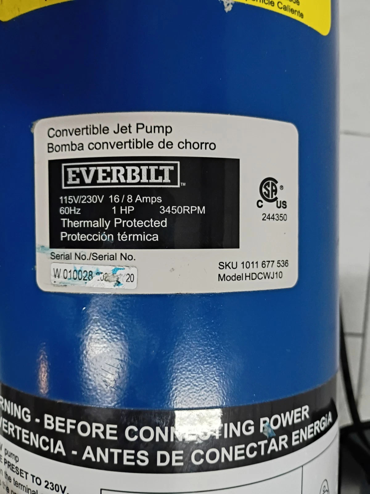 Everbilt 1 HP Professional Convertible Jet Pump. Read Description*PARTS ONLY