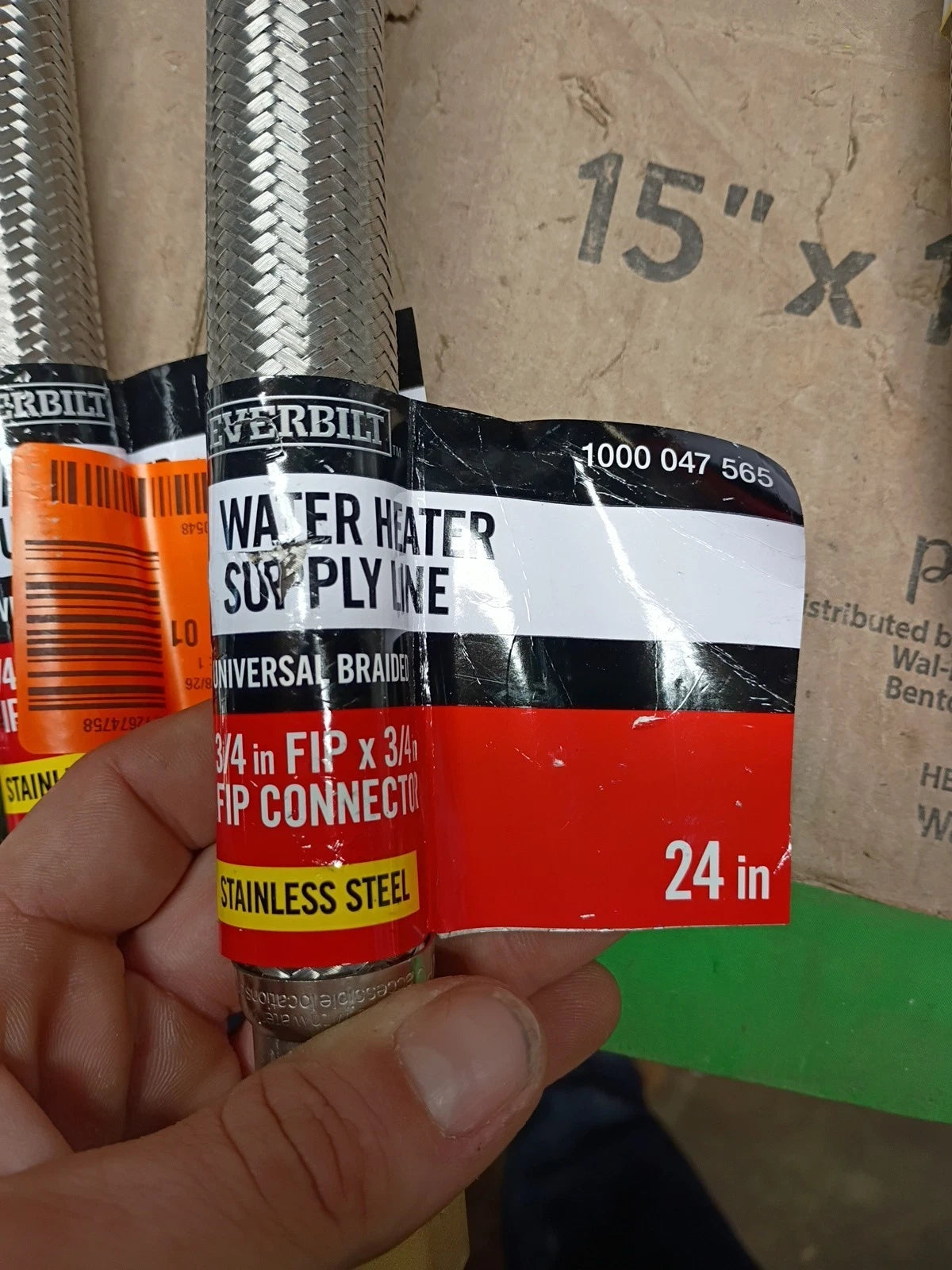 12pk 3/4" FIP x 3/4" FIP x 24" Stainless Steel Water Heater Supply Line, OB