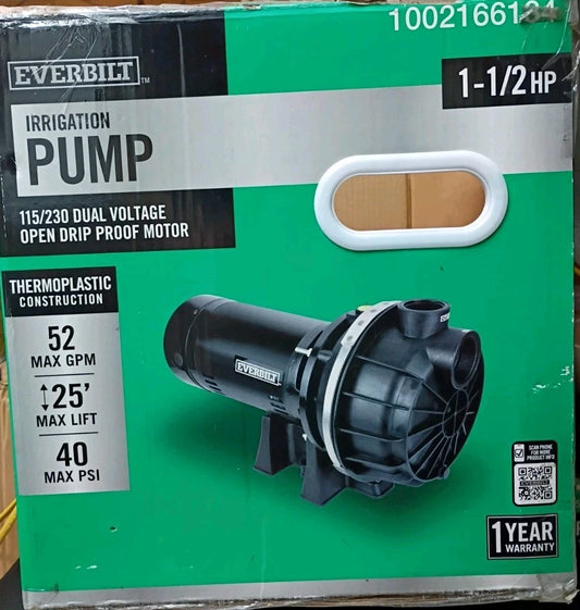 Everbilt HDLS15P Lawn Irrigation Pump Plastic 1-1/2HP, 52 GPM, 40 PSI, Open Box