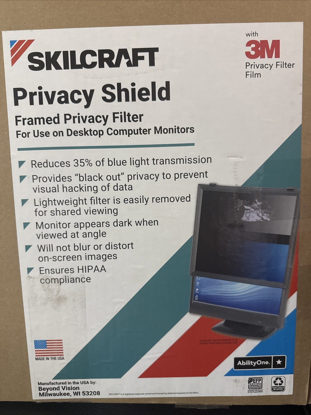 SKILCRAFT Privacy Shield W/ Frame For 20" Widescreen LCD Monitors or 20" CRT