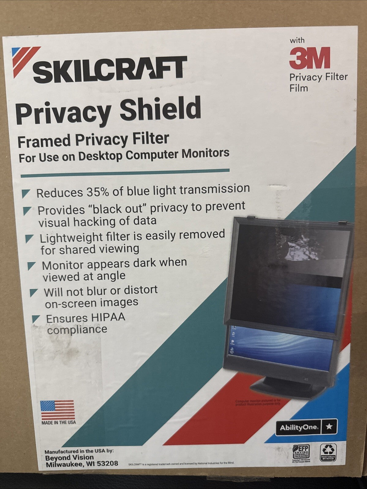 SKILCRAFT Privacy Shield W/ Frame For 20" Widescreen LCD Monitors or 20" CRT