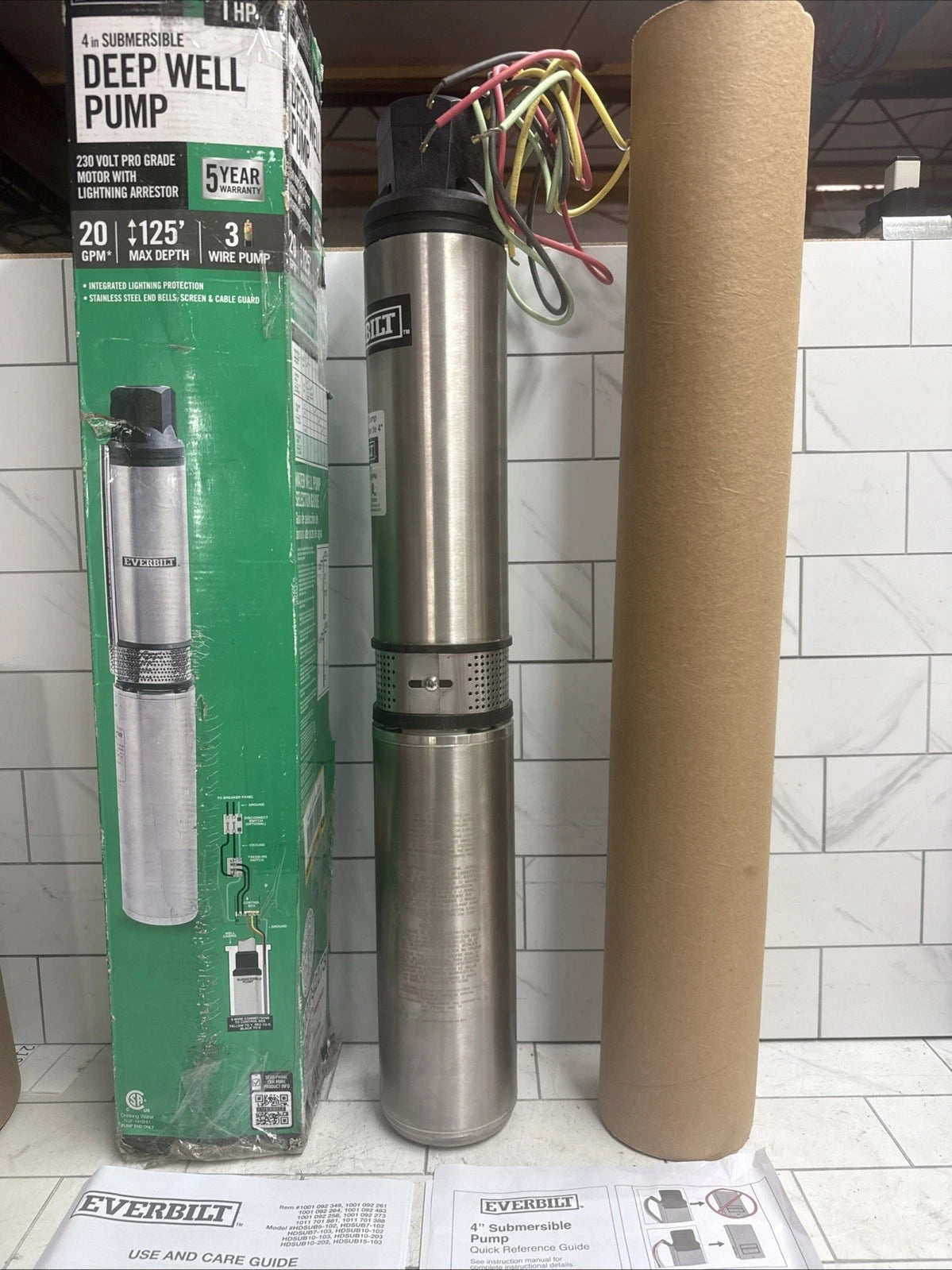 Everbilt 1HP Submersible 3-Wire 20GPM Deep Well Pump HDSUB10-203 NEW OPEN BOX