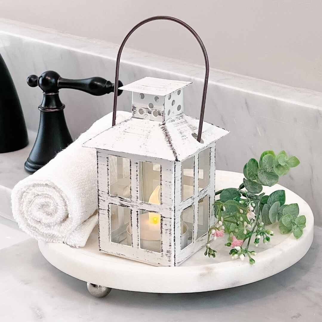 12pck Rustic Farmhouse White Candle 5 inch White Decorative Lantern One Lantern