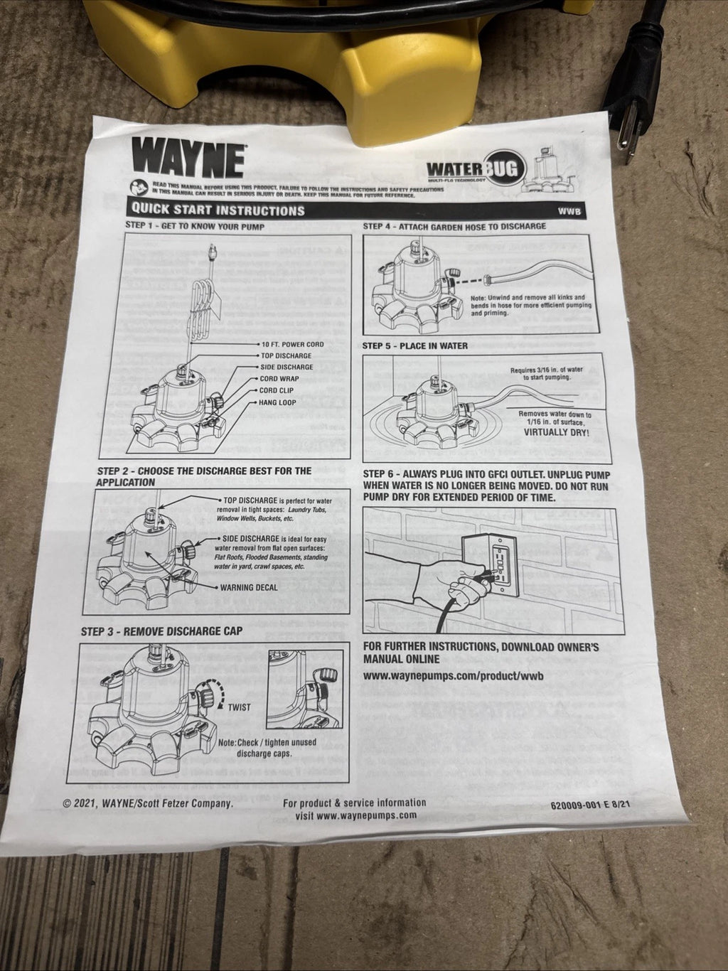 Wayne 1/6 HP WaterBUG Submersible Utility Pump with Multi-Flo Technology USED...