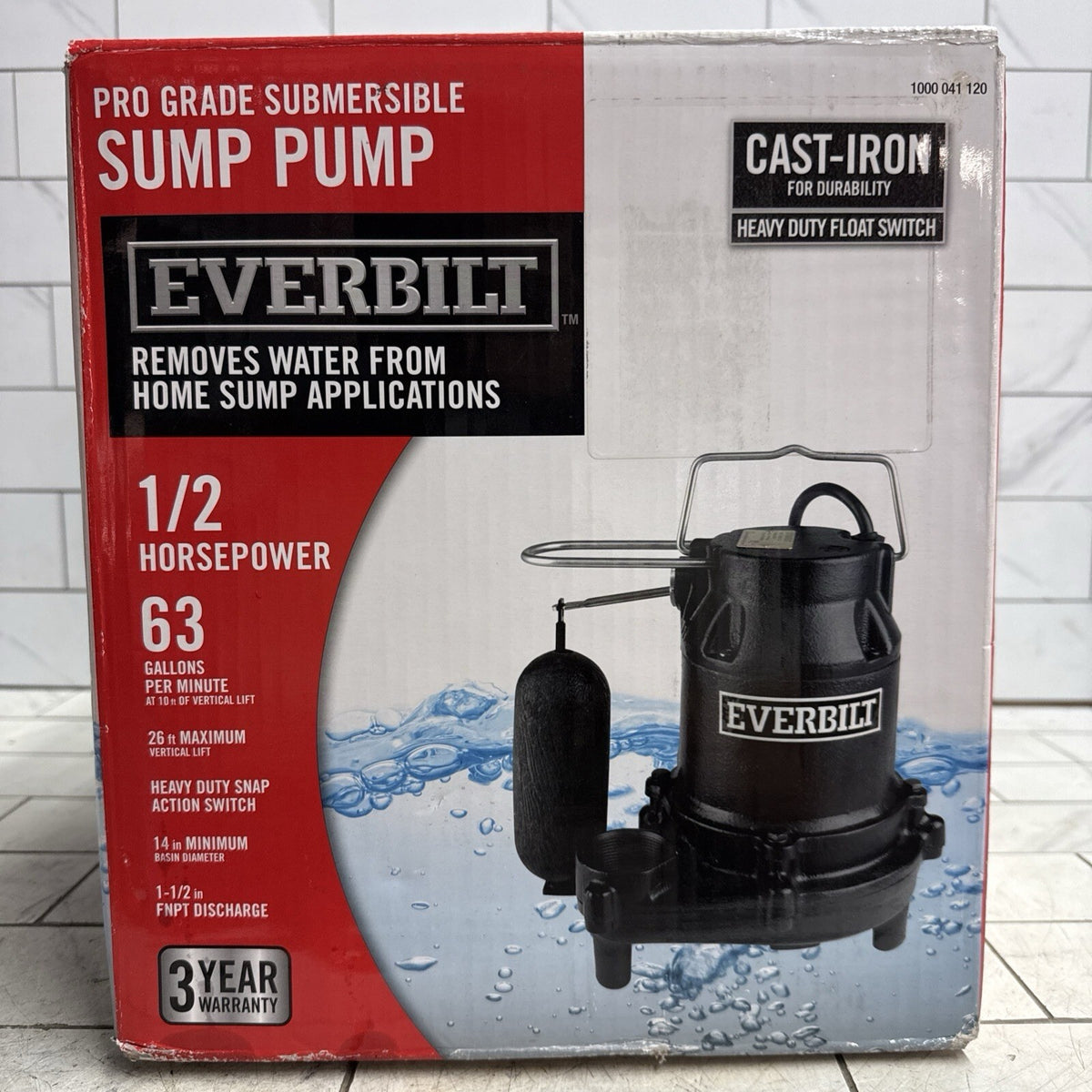 Everbilt HDS50 1/2 HP Cast Iron Pro Grade Submersible Sump Pump OPEN BOX.